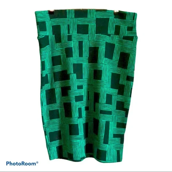Geometric Office Siren Green Basket Weave Pencil Skirt L - Picture 2 of 4